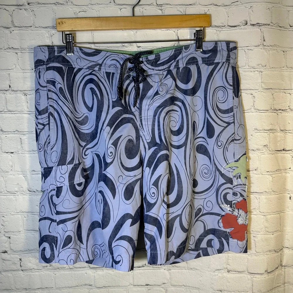 Tommy Bahama Relax Board Shorts Blue Swirl Hibiscus Floral‎ Swim Trunks Large
